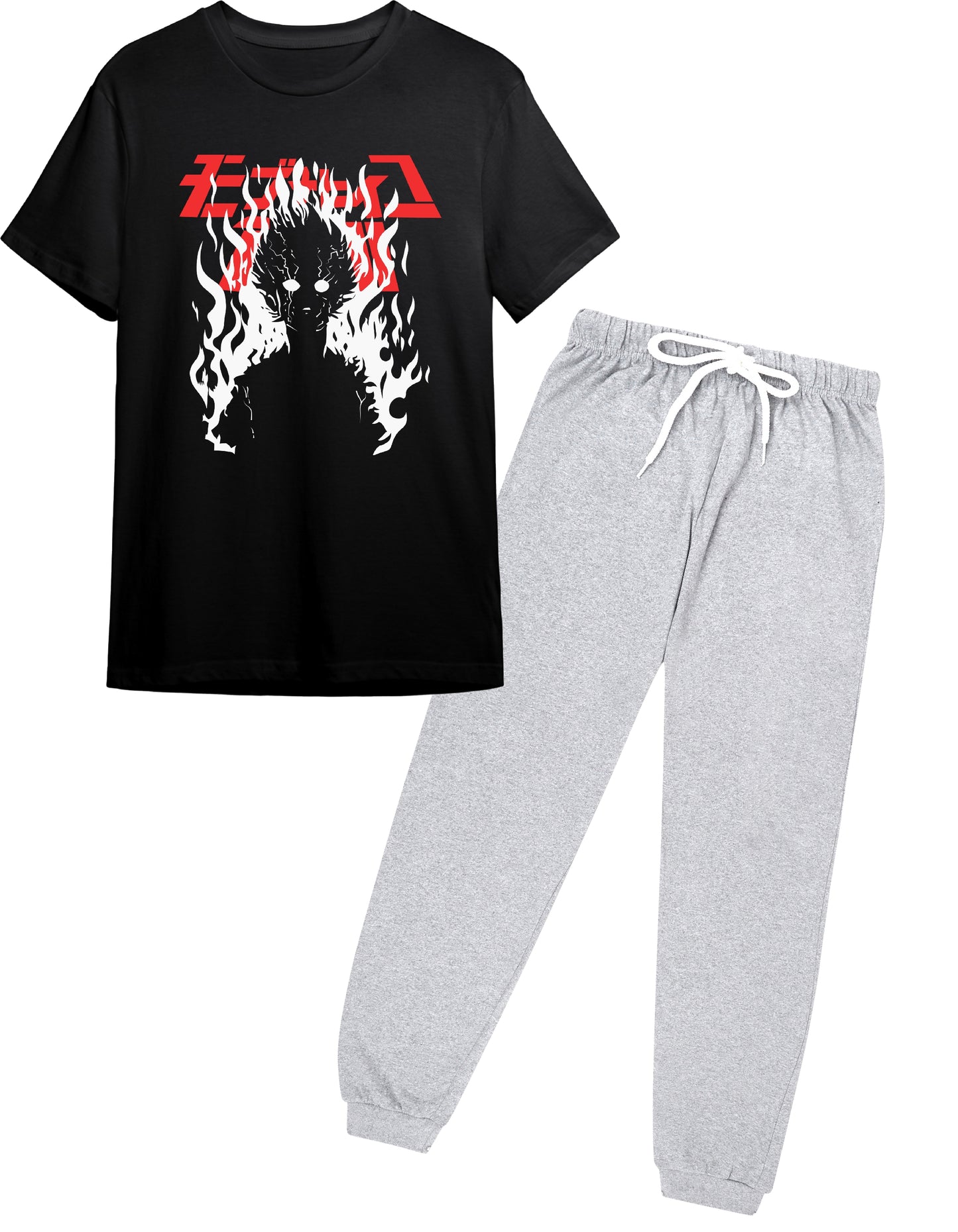 Boys Anime Flame Graphic Black T-Shirt & Grey Jogger Set | Ages 9-16 Years | Full Sleeve Casual Outfit