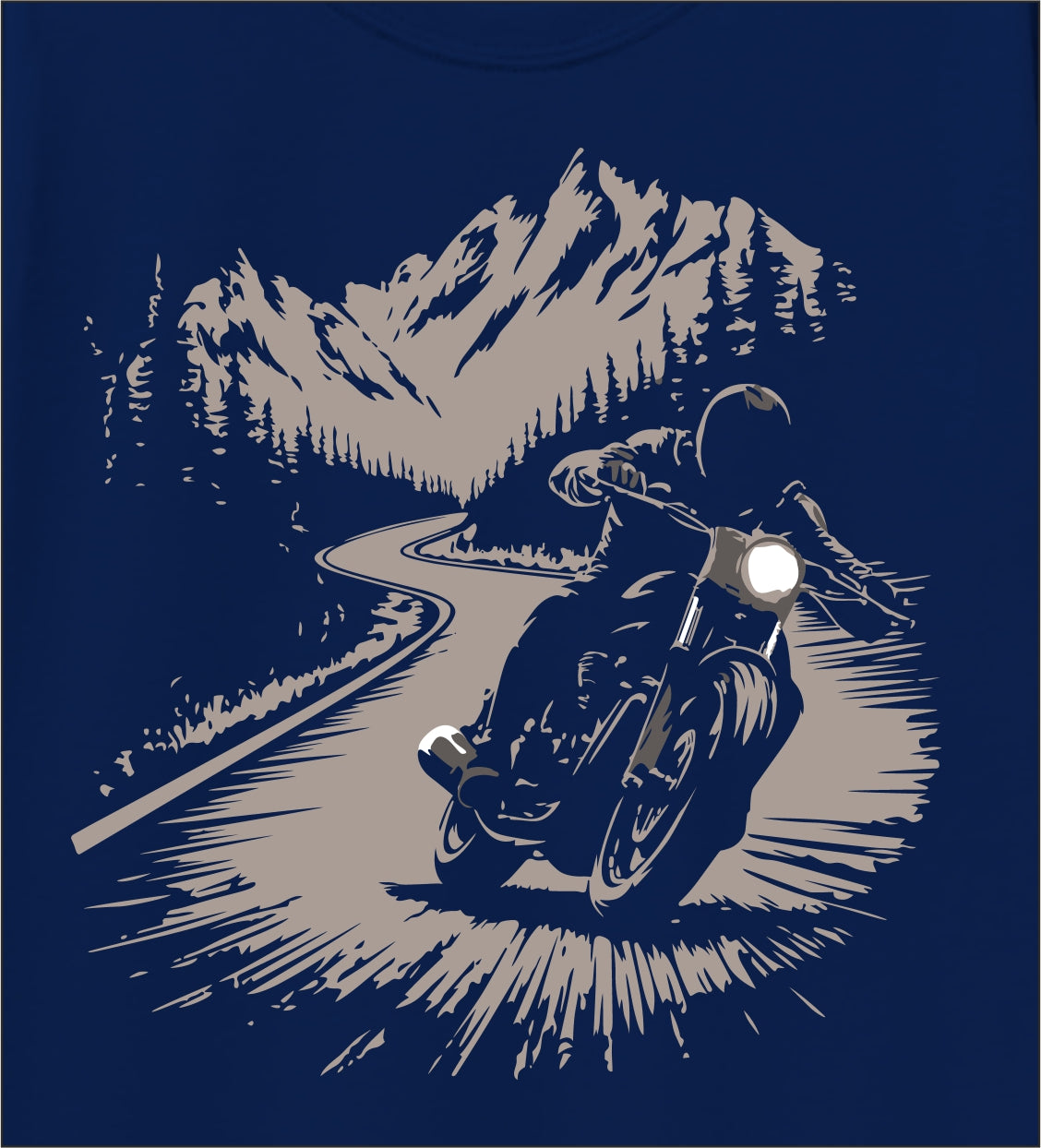 Boys Navy Blue Pure Cotton Biker Graphic T-Shirt | Mountain Road Motorcycle Print | Half Sleeve Round Neck Tee for Kids (5–16 Years)