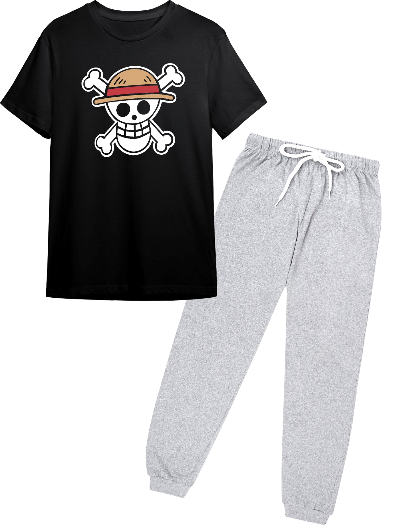 Boys Anime One Piece Pirate Logo Printed T-Shirt & Jogger Set | Trendy Casual Wear for Ages 9–16 Years