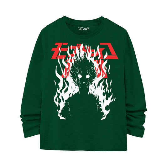 Boys Anime Flame Graphic Full Sleeve T-Shirt (9–16 Years) – Hero Inspired