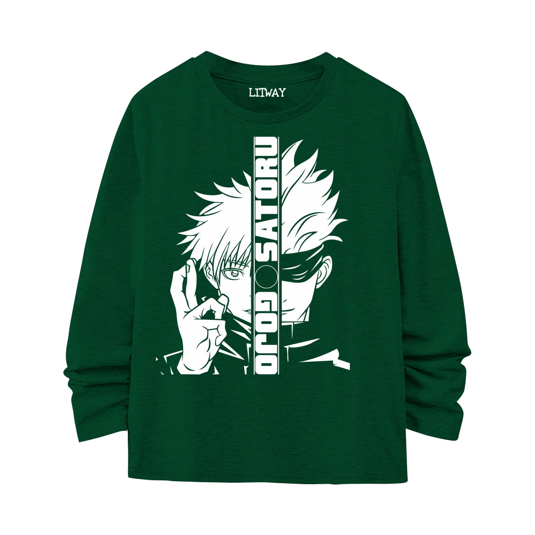 Boys Anime Full Sleeve T-Shirt – Gojo Satoru Print (Ages 9–16 Years)