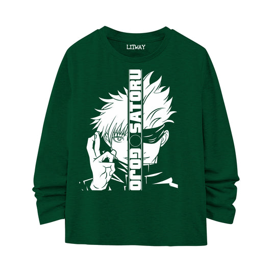 Boys Anime Full Sleeve T-Shirt – Gojo Satoru Print (Ages 9–16 Years)