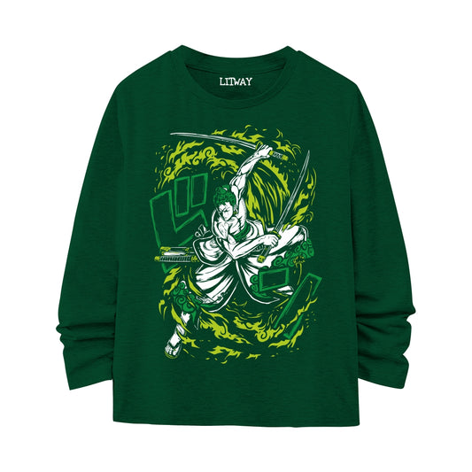 Boys Anime Warrior Graphic Full Sleeve T-Shirt (9–16 Years) – Zoro Inspired