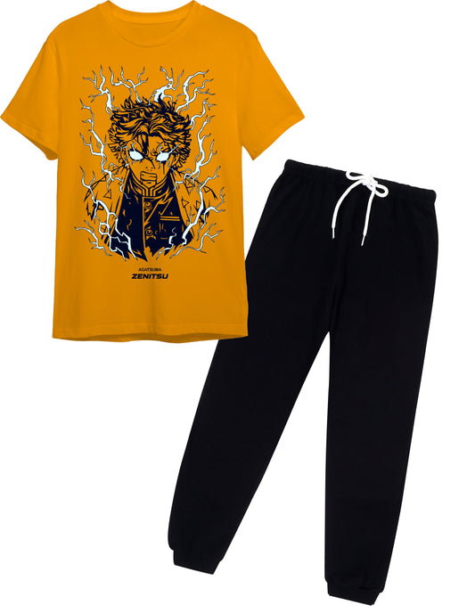 Boys Anime Zenitsu Printed T-Shirt & Jogger Set | Comfortable Casual Outfit for Ages 9–16 Years