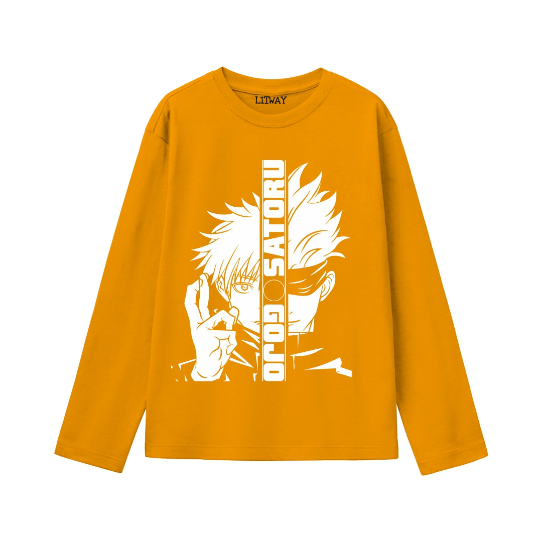 Boys Anime Full Sleeve T-Shirts (Ages 9–16 Years) – Naruto, Goku, Gojo Printed Tees | 100% Cotton | Trendy Casual Wear for Kids & Teens