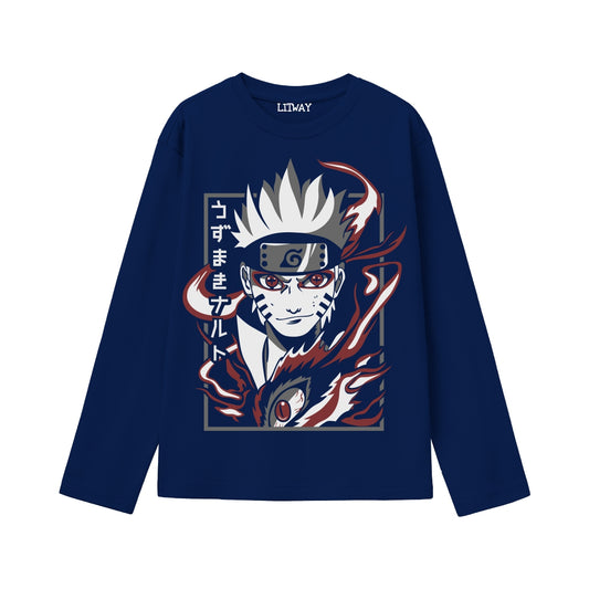 Boys Anime Naruto Full Sleeve T-Shirt – Stylish Graphic Tee for Ages 9 to 16 Years