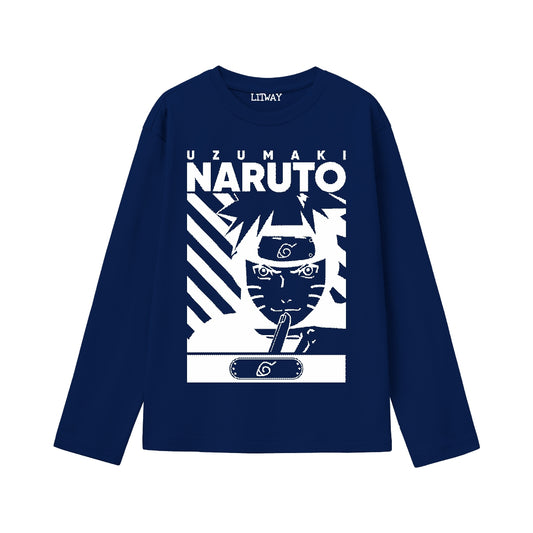 Boys Naruto Uzumaki Full Sleeve Graphic T-Shirt – Casual Anime Tee for Ages 9 to 16 Years