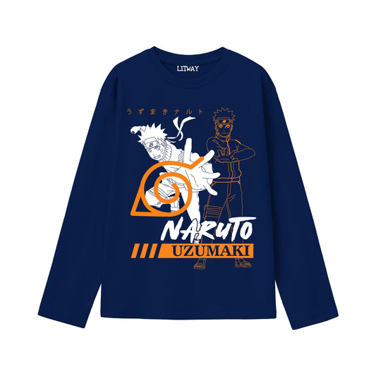 Boys Naruto Uzumaki Full Sleeve T-Shirt – Cool Anime Graphic Tee for Ages 9 to 16 Years