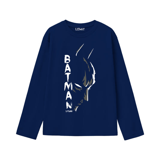 Boys Batman Full Sleeve T-Shirt – Cool Superhero Graphic Tee for Ages 9 to 16 Years