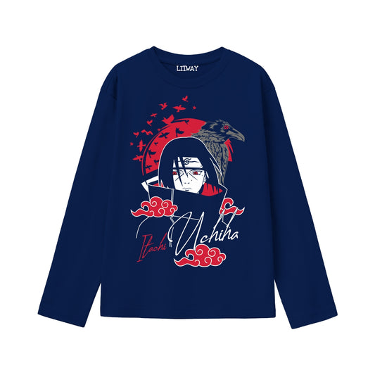 Boys Itachi Uchiha Full Sleeve T-Shirt – Stylish Naruto Anime Graphic Tee for Ages 9 to 16 Years