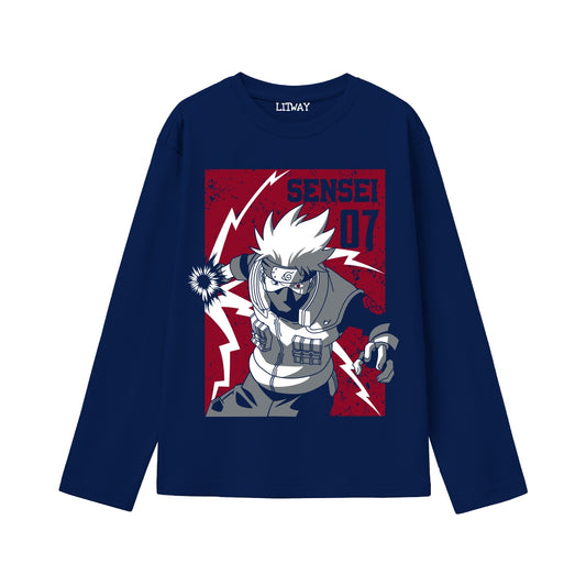 Boys Kakashi Hatake Full Sleeve T-Shirt – Stylish Anime Graphic Tee for Ages 9 to 16 Years