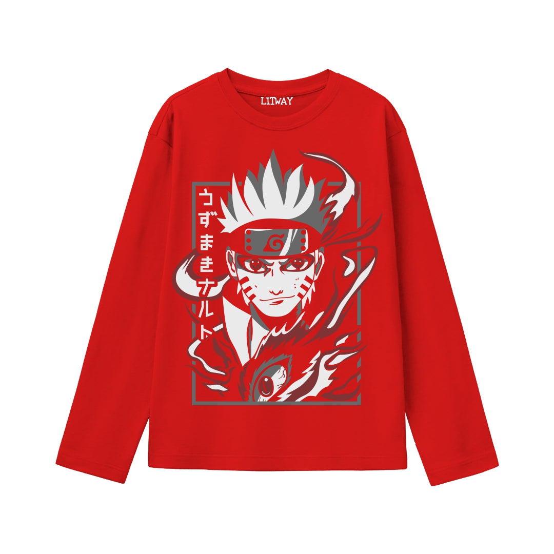 Boys Anime Full Sleeve T-Shirts (Ages 9–16 Years) – Naruto, Goku, Gojo Printed Tees | 100% Cotton | Trendy Casual Wear for Kids & Teens