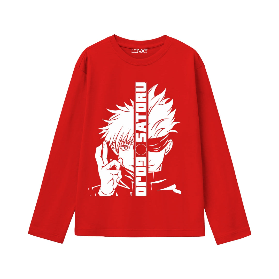 Boys Anime Full Sleeve T-Shirts (Ages 9–16) – Gojo Satoru, Kakashi Hatake, Itachi Uchiha | Stylish Cotton Tees for Teens