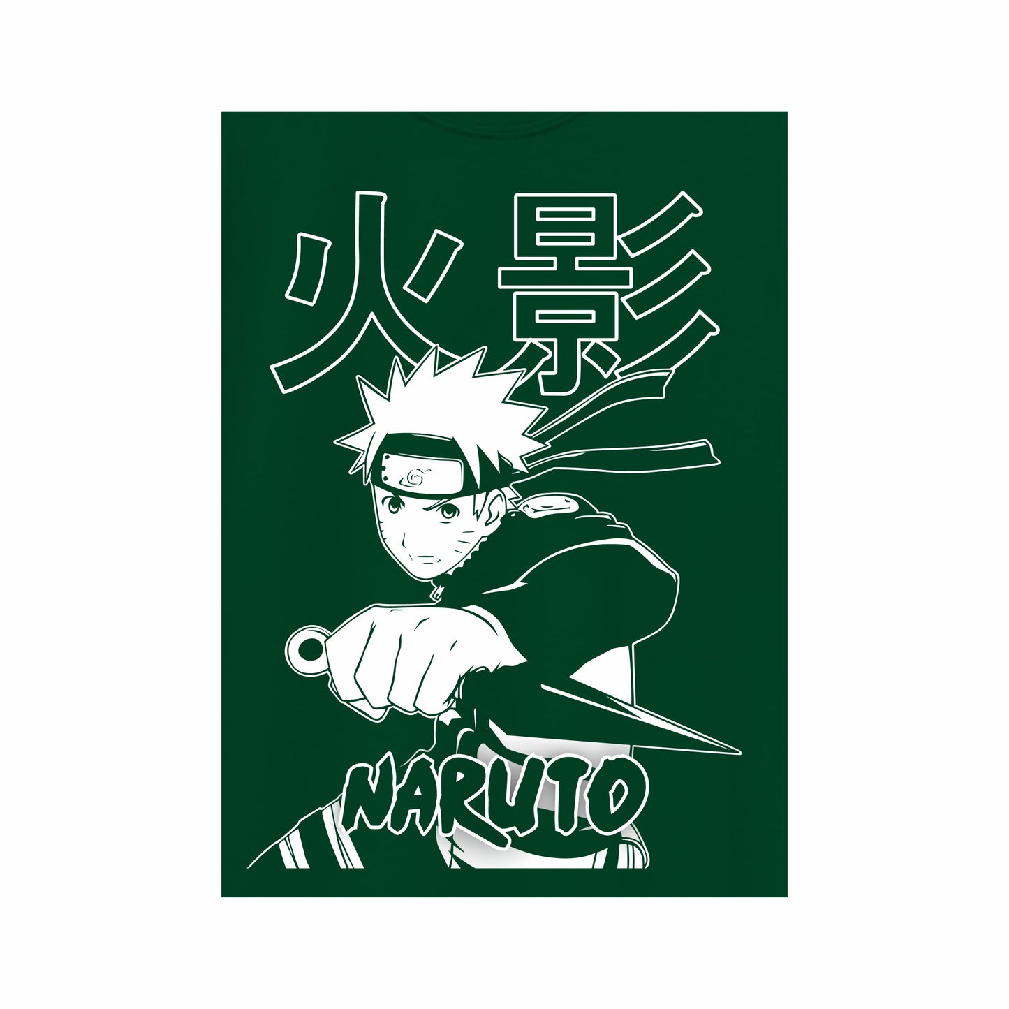 Boys Full Sleeve Naruto Kunai Pose T-Shirt – Dark Green Anime Edition (Ages 9 to 16 Years)