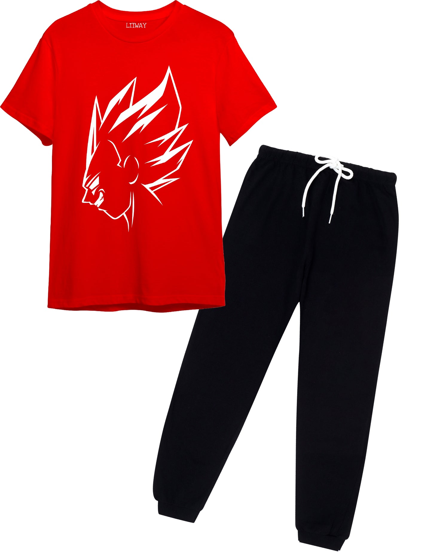 Boys Anime Warrior Red T-Shirt & Black Joggers Set (Ages 9–16 Years) – Bold White Graphic  Description: