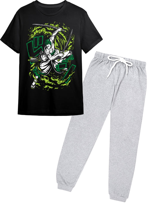 Boys Anime Warrior Graphic Black T-Shirt & Grey Jogger Set | Ages 9-16 Years | Full Sleeve Casual Wear