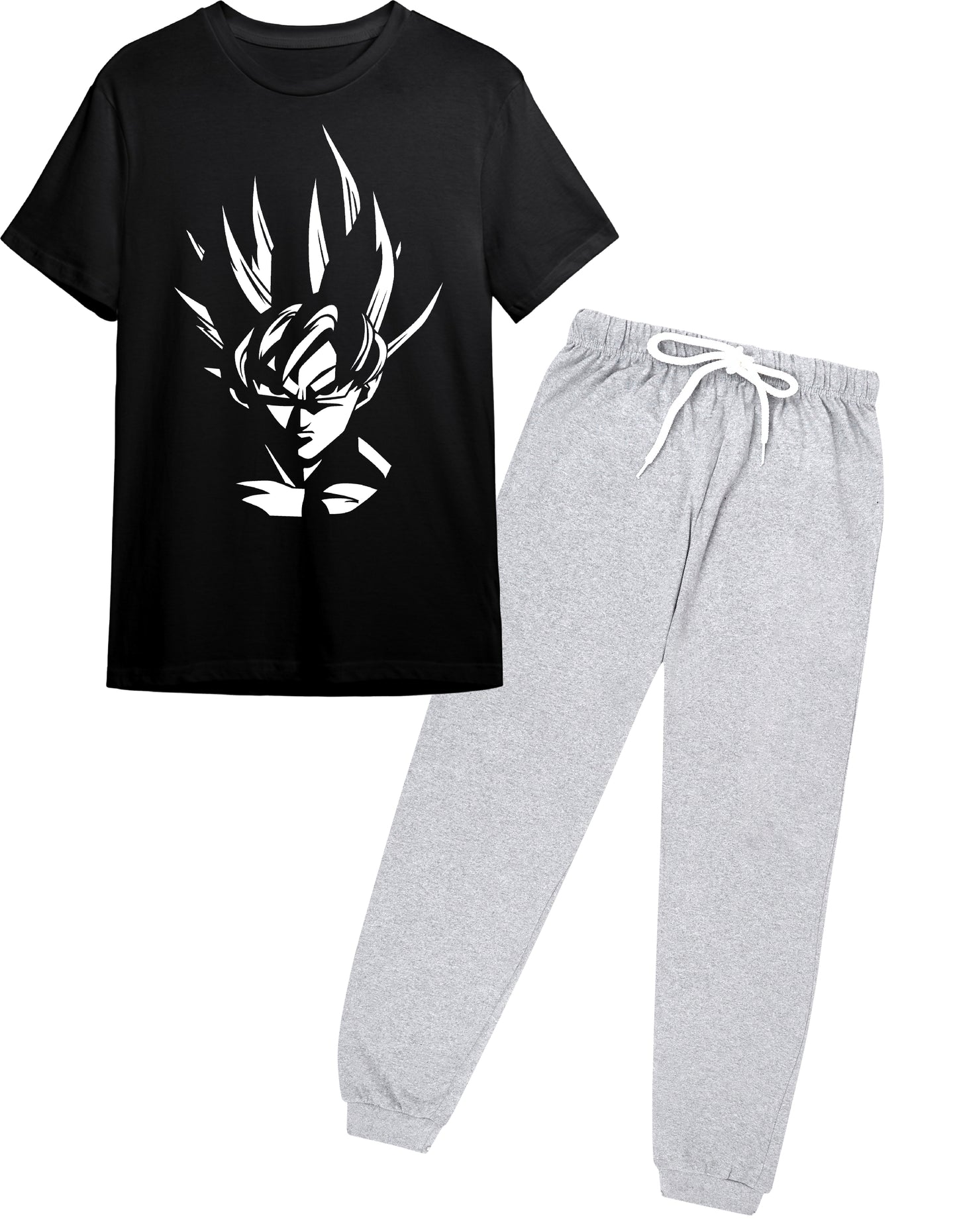 Boys Anime Super Saiyan Graphic T-Shirt & Joggers Set (Ages 9–16 Years) – Black & Grey