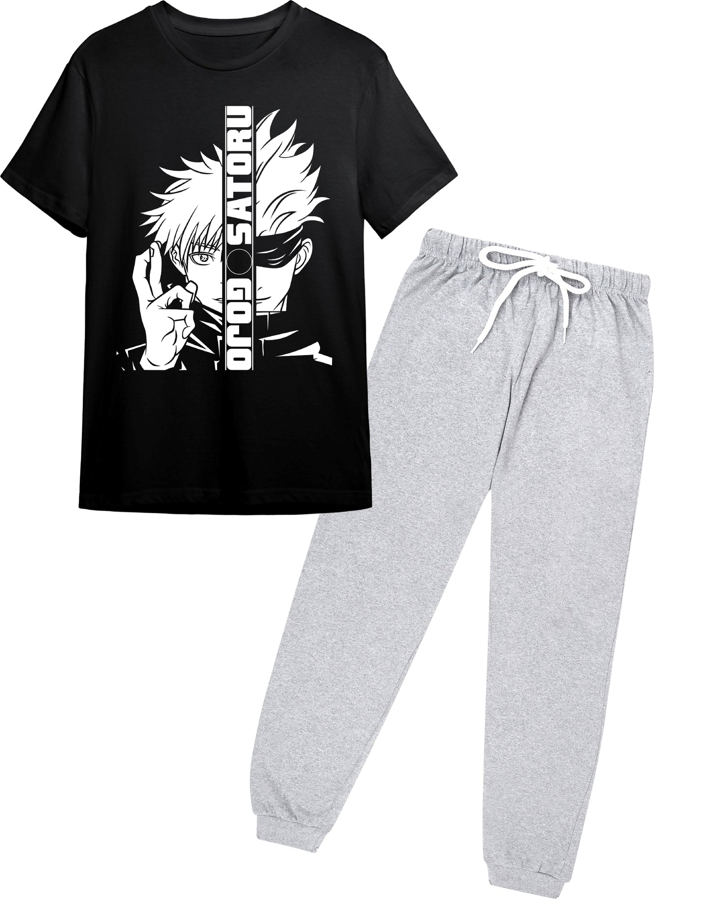 Boys Anime Gojo Satoru Printed T-Shirt & Jogger Set | Trendy Casual Outfit for Ages 9–16 Years