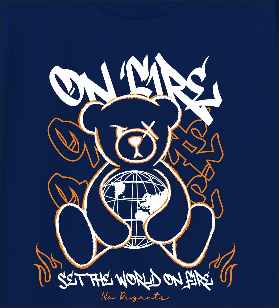 Boys Navy Blue On Fire Teddy Graphic Full Sleeve T-Shirt | Pure Cotton Printed Tee for Kids (5–16 Years)