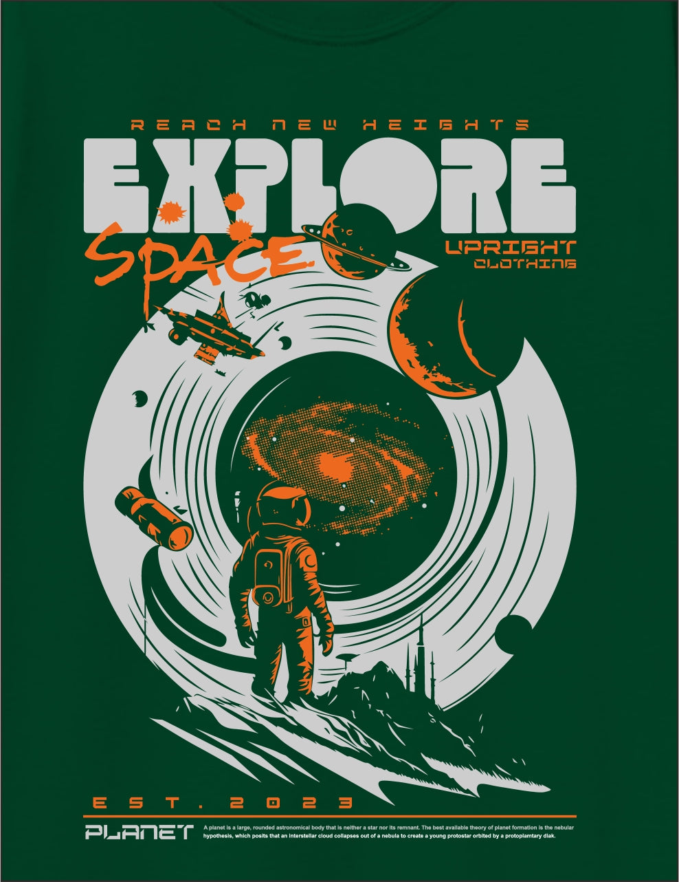 Boys Dark Green Pure Cotton Full Sleeve Graphic T-Shirt | “Explore Space” Astronaut Print Casual Tee | Soft Breathable Kids Wear (Ages 5–16 Years)