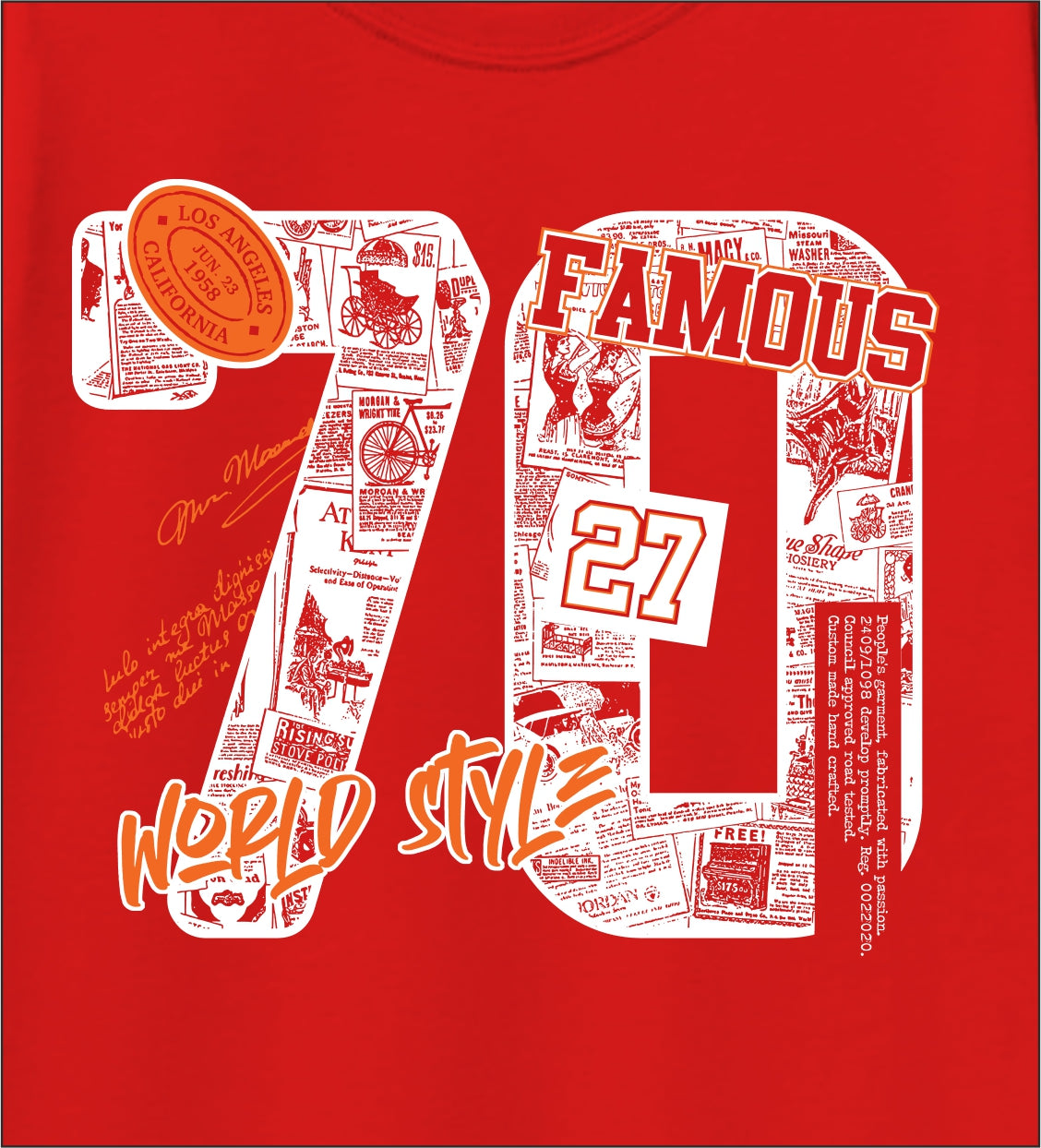 Boys Red Pure Cotton Full Sleeve Graphic T-Shirt – Famous 70 World Style Print | Ages 5–16 Years