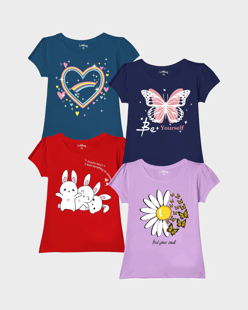 Girls' Printed Cotton T-Shirt Set – Cute Graphic Tees for Everyday Wear