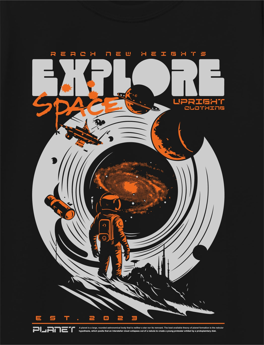 Boys Pure Cotton Full Sleeve Graphic T-Shirt | Explore Space Astronaut Print | Black Color | Soft & Breathable | Ages 5-16 Years
