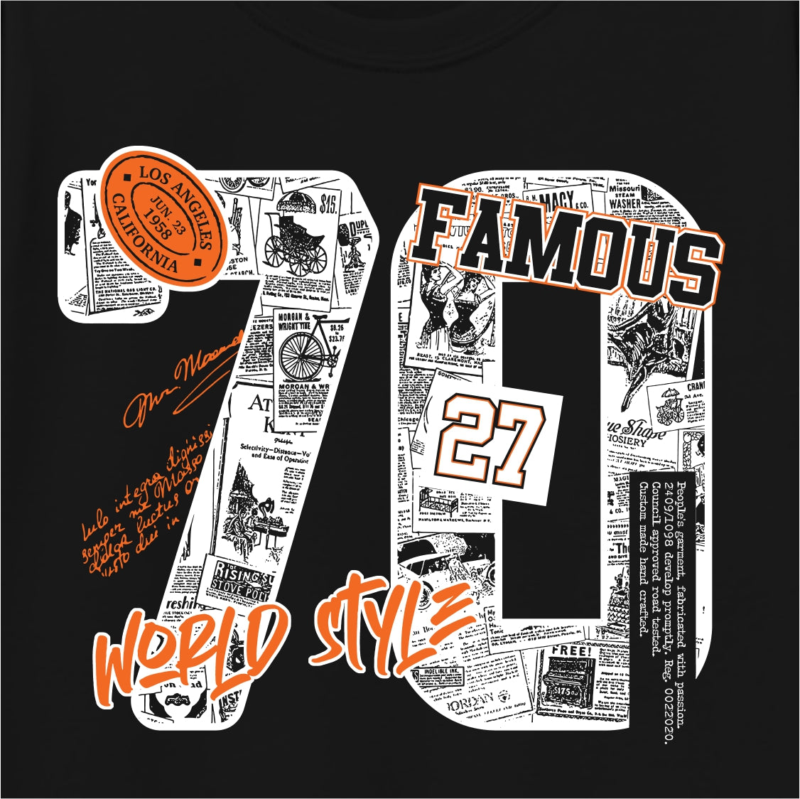 Boys Black Pure Cotton Full Sleeve Graphic T-Shirt | “70 Famous World Style” Print Tee | Soft & Breathable Casual Wear (Ages 5–16 Years)