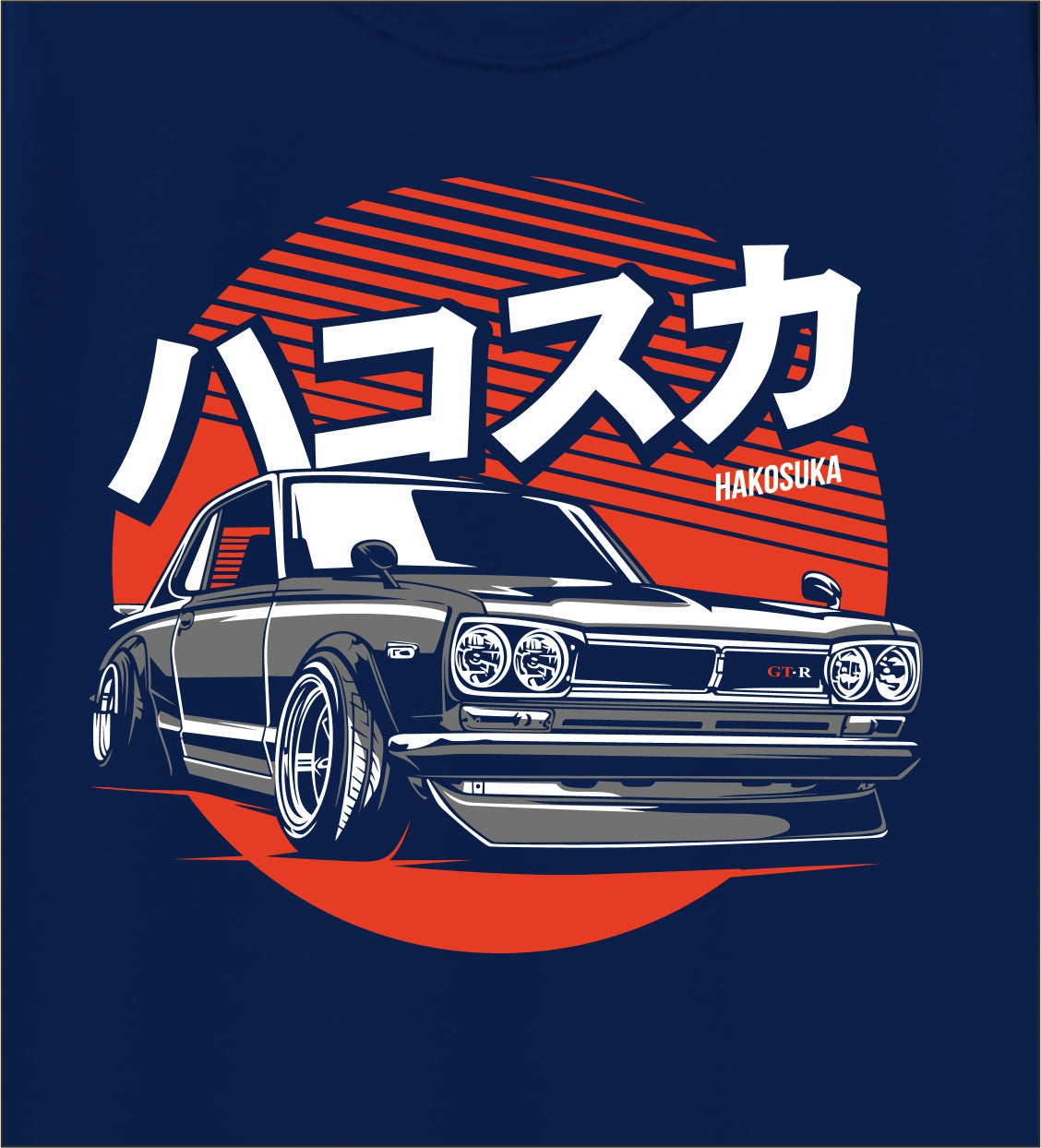 Boys Navy Blue Japanese Classic Car Graphic Full Sleeve T-Shirt | Pure Cotton Retro Racing Print Tee for Kids (5–16 Years)