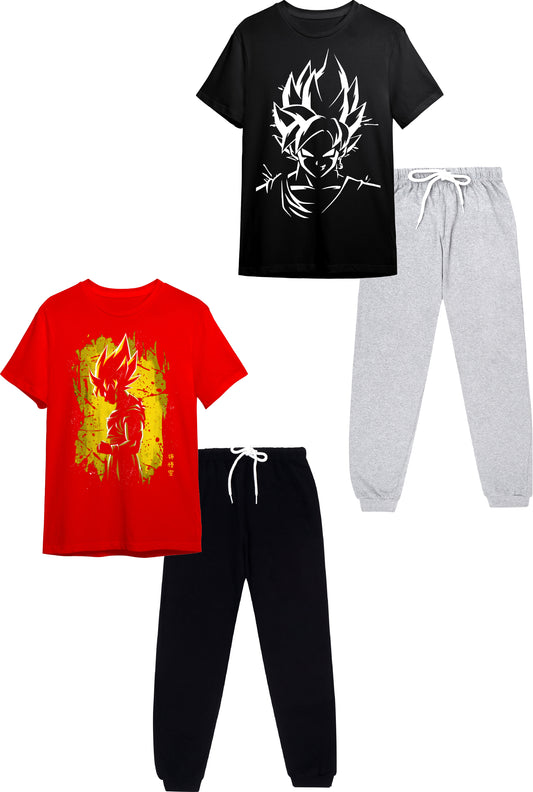 Boys Anime Graphic T-Shirt & Jogger Set (9–16 Years) – Full Sleeve Casual Outfit