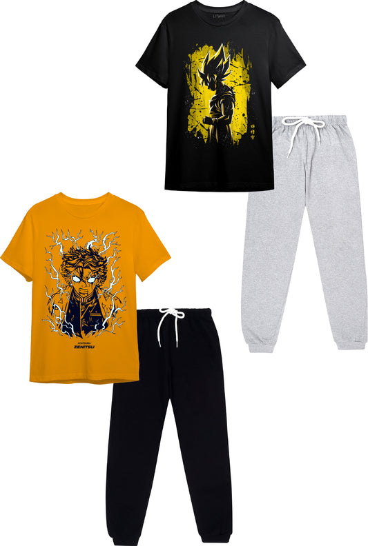 Boys Anime Printed T-Shirt & Jogger Set (9–16 Years) – Stylish Full Sleeve Loungewear