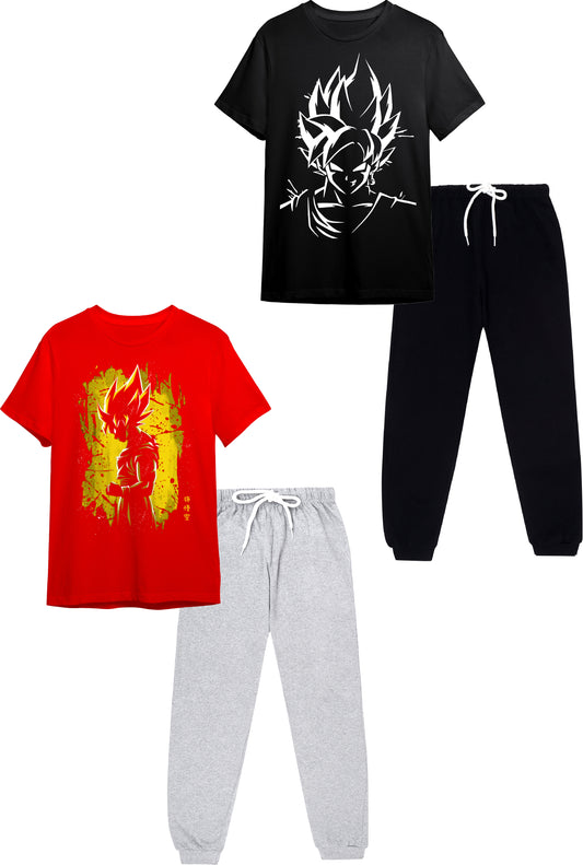 Boys Anime Printed T-Shirt & Jogger Set (9–16 Years) – Full Sleeve Casual Wear