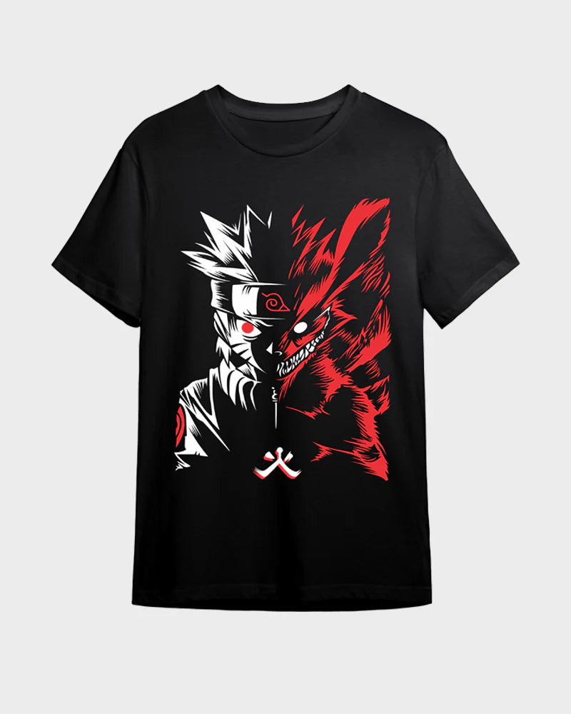 Naruto Kurama Fusion Graphic T-Shirt – Black Anime Cotton Tee