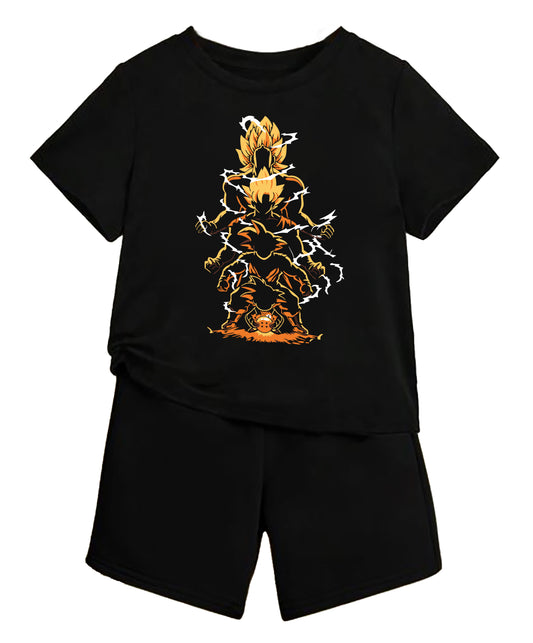 Boys Anime Graphic Full Sleeve T-Shirt (Ages 9–16 Years) – Black Super Saiyan Evolution Print