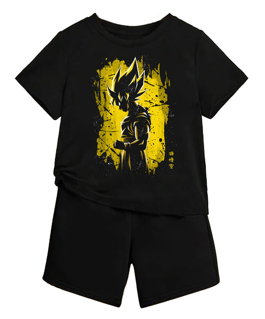 Boys Anime Graphic Full Sleeve T-Shirt (Ages 9–16 Years) – Black with Yellow Super Saiyan Print