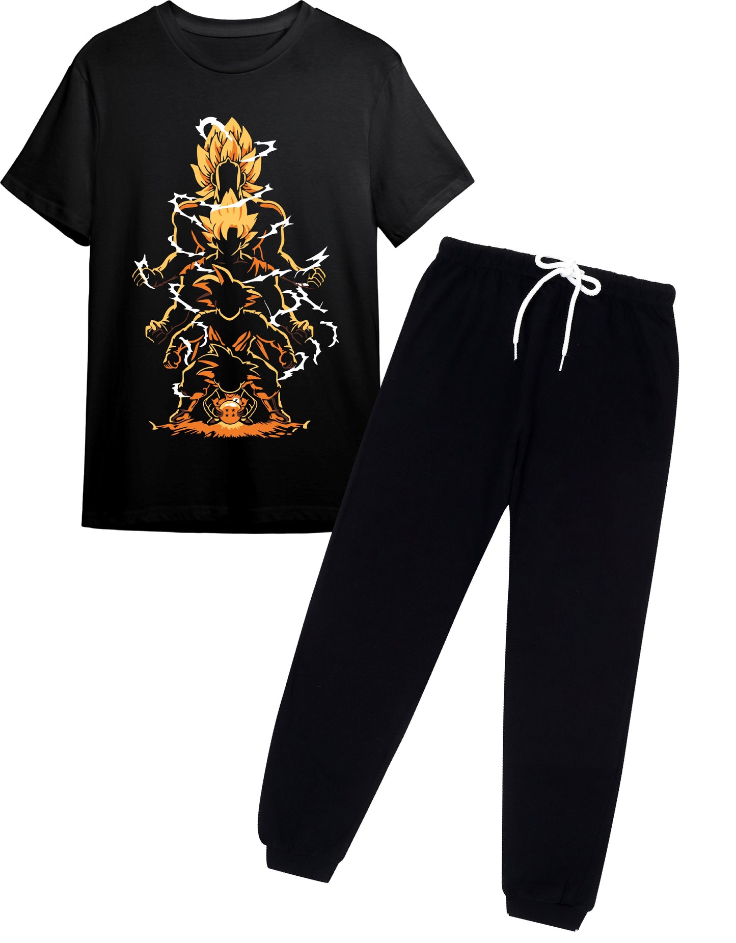 Boys Anime Super Saiyan Evolution Graphic T-Shirt & Jogger Set – Sizes 9 to 16 Years – Black Power Look
