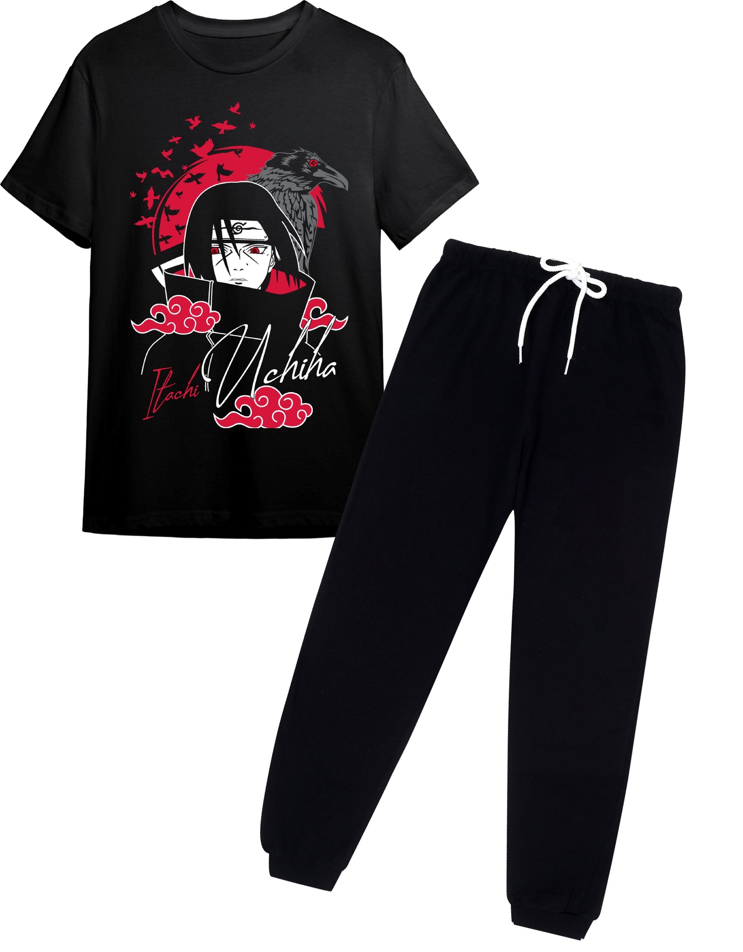 Boys Anime Itachi Uchiha Graphic T-Shirt & Jogger Set – Sizes 9 to 16 Years – Black Ninja Style