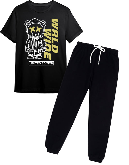 Boys "Worldwide Limited Edition" Black T-Shirt & Jogger Set | Ages 9-16 Years | Full Sleeve Casual Outfit