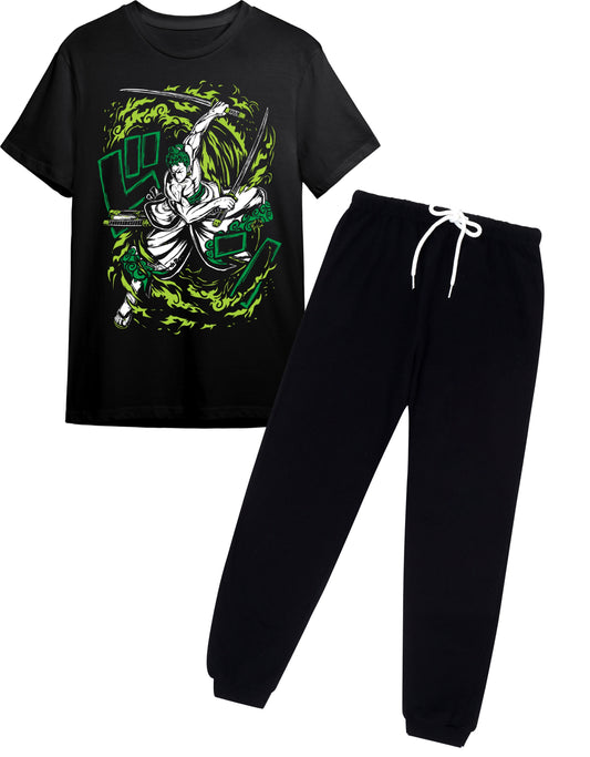 Boys Anime Warrior Black T-Shirt & Jogger Set | Ages 9-16 Years | Full Sleeve Casual Outfit
