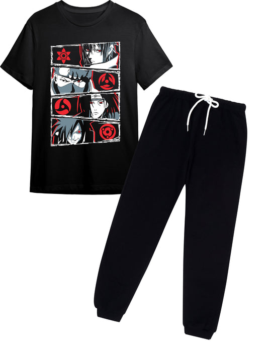 Boys Anime Graphic Black T-Shirt & Jogger Set | Ages 9-16 Years | Full Sleeve Comfort Wear