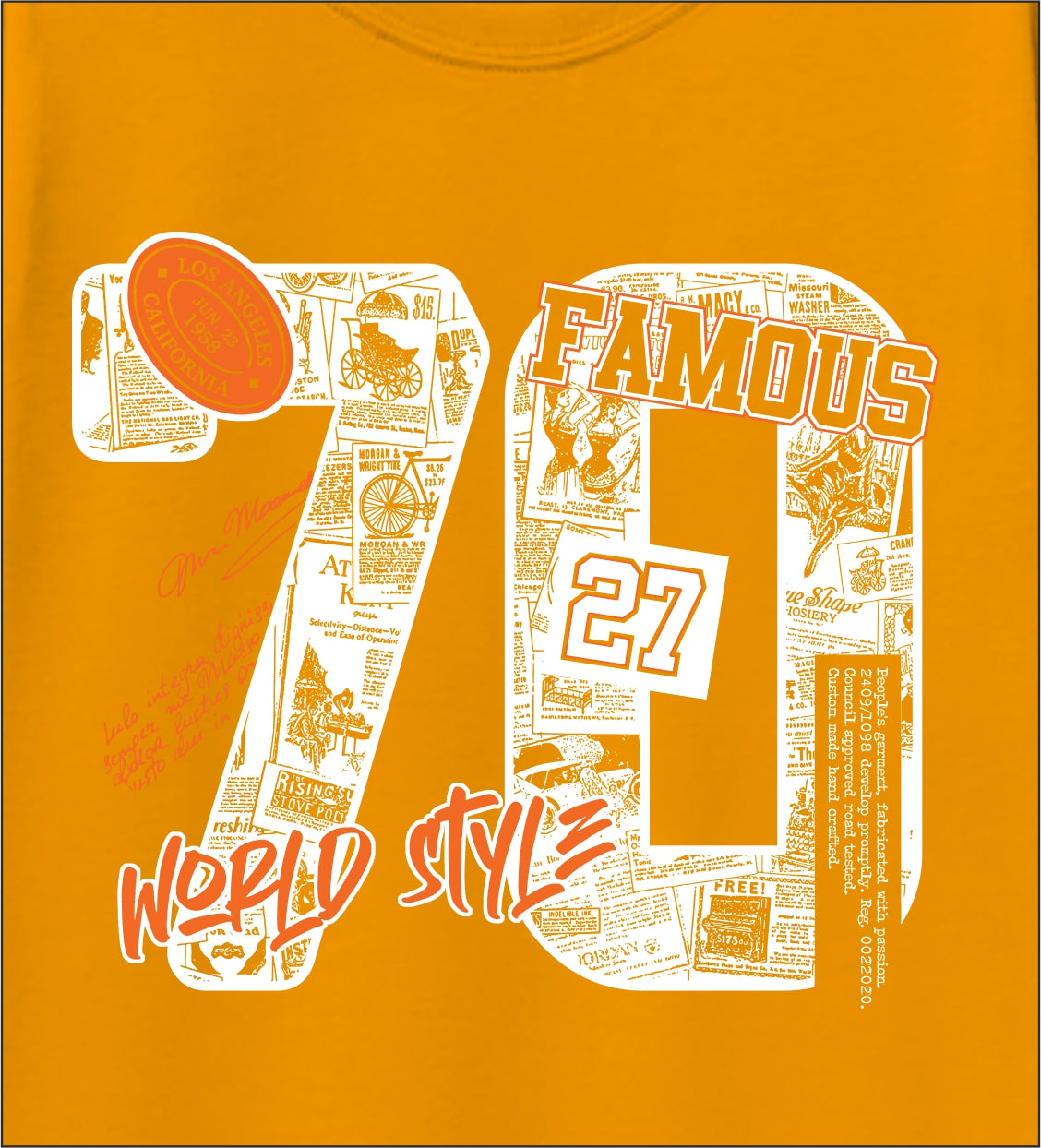 Boys Mustard Yellow Pure Cotton Graphic Printed T-Shirt | “70 Famous World Style” Typography Design | Half Sleeve Crew Neck Casual Tee (5–16 Years)