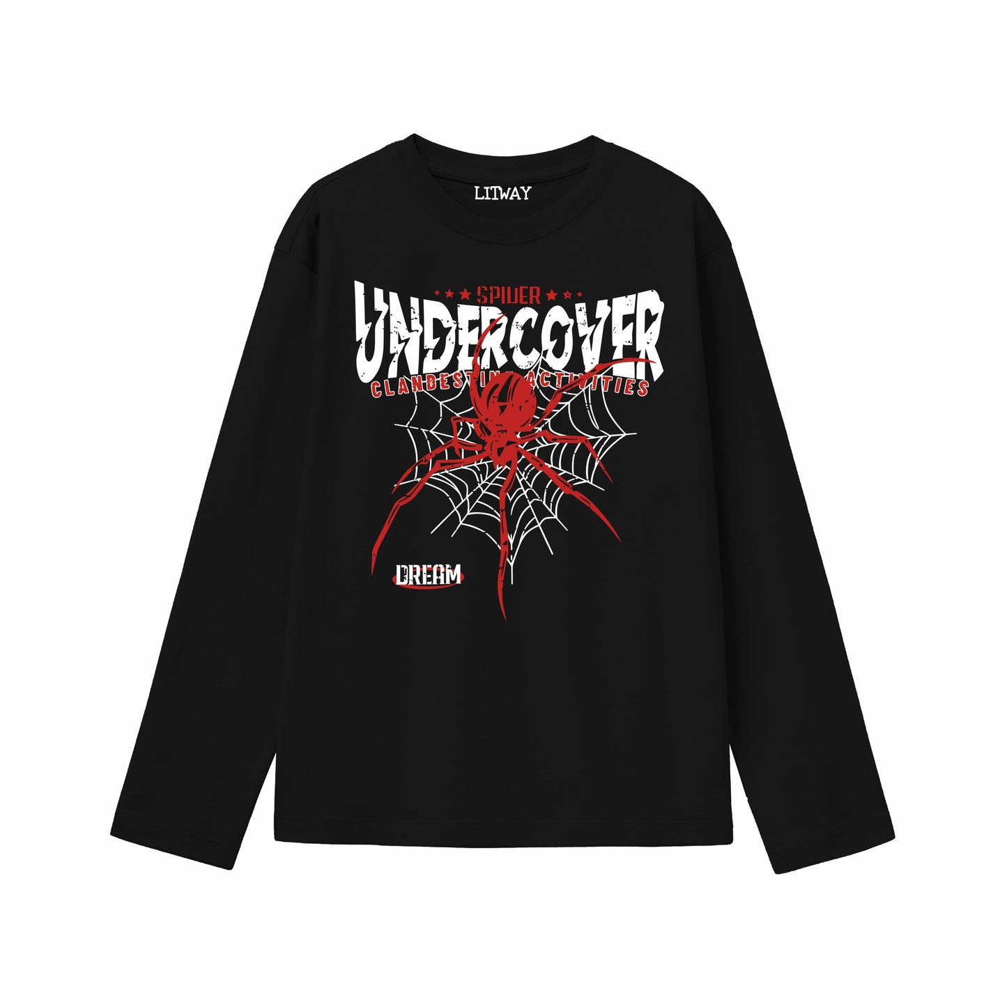 Boys Pure Cotton Full Sleeve T-Shirt & Grey Jogger Pant Set – Black “Undercover Spider” Graphic Co-ord Outfit for Kids (5–16 Years)