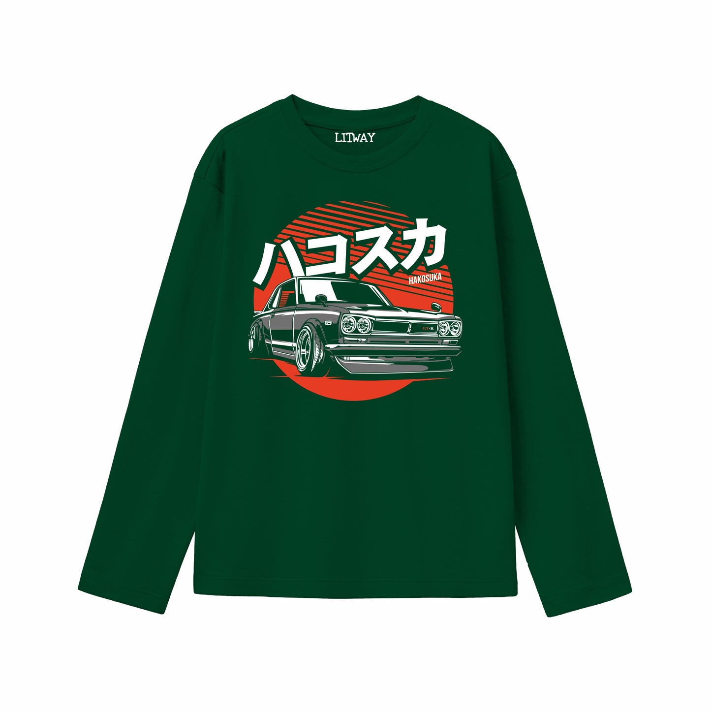 Boys Pure Cotton Dark Green Full Sleeve T-Shirt with Grey Jogger Pant Set – Japanese Car Graphic Print – Kids Casual Wear (Ages 5–16 Years)