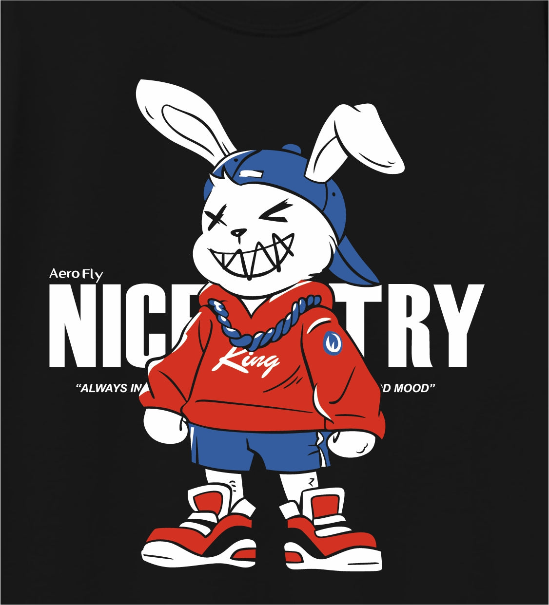 Boys Black Nice Try Cartoon Rabbit Graphic Printed T-Shirt | Pure Cotton Half Sleeve Casual Tee for Kids & Teens (5–16 Years)