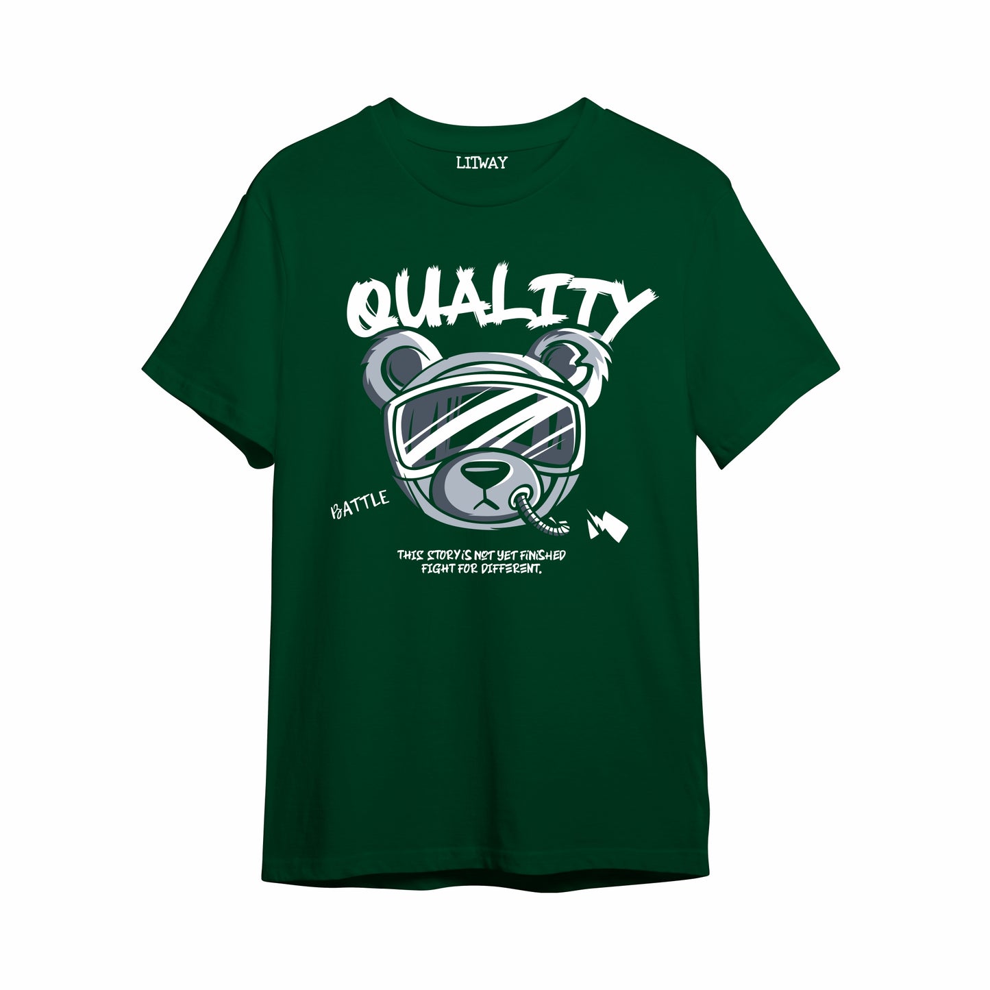 Quality Bear Graphic Boys T-Shirt – Dark Green Pure Cotton Half Sleeve Tee with Bold Print (Ages 5–16)