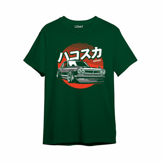 Hakosuka Classic Car Graphic Boys T-Shirt – Dark Green Pure Cotton Half Sleeve Tee (Ages 5–16)