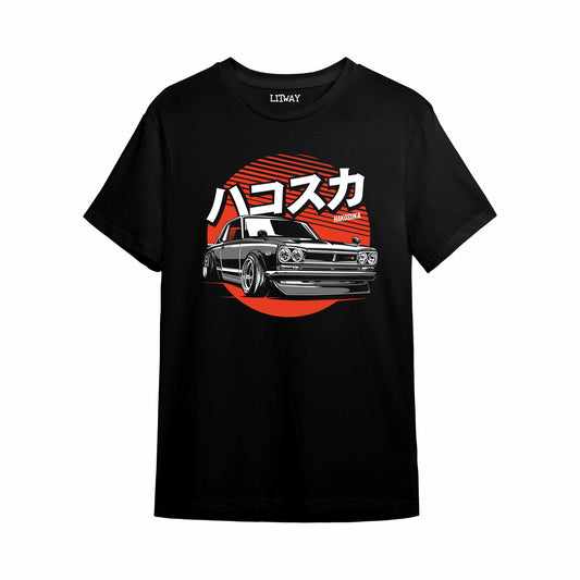 Boys Black Hakosuka Japanese Car Graphic Printed T-Shirt | Pure Cotton Half Sleeve Casual Tee for Kids & Teens (5–16 Years)