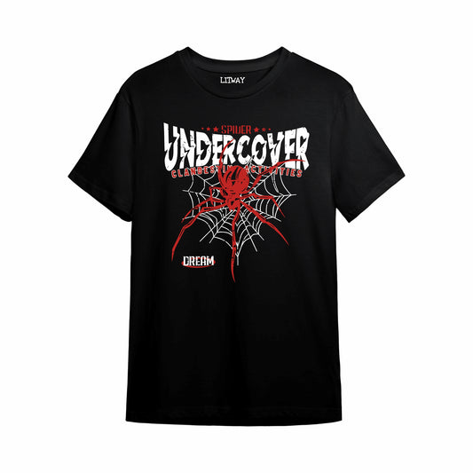 Boys Black Spider Undercover Printed T-Shirt | Pure Cotton Half Sleeve Casual Tee (5–16 Years)