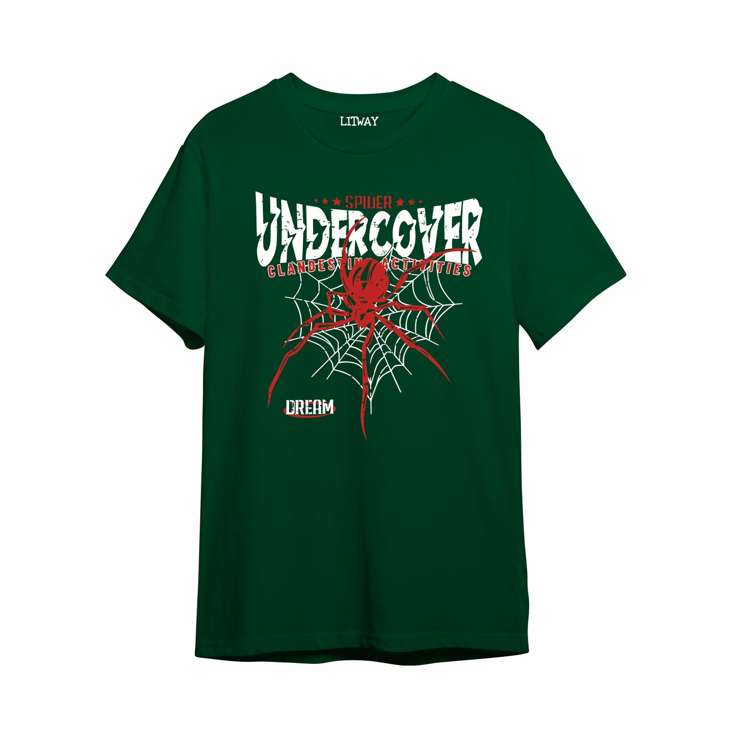 Undercover Spider Graphic Kids T-Shirt – Dark Green Pure Cotton Half Sleeve Tee (Ages 5–16)