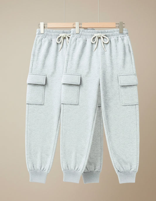 Boys Grey Melange Regular Fit Cotton Cargo Track Pants